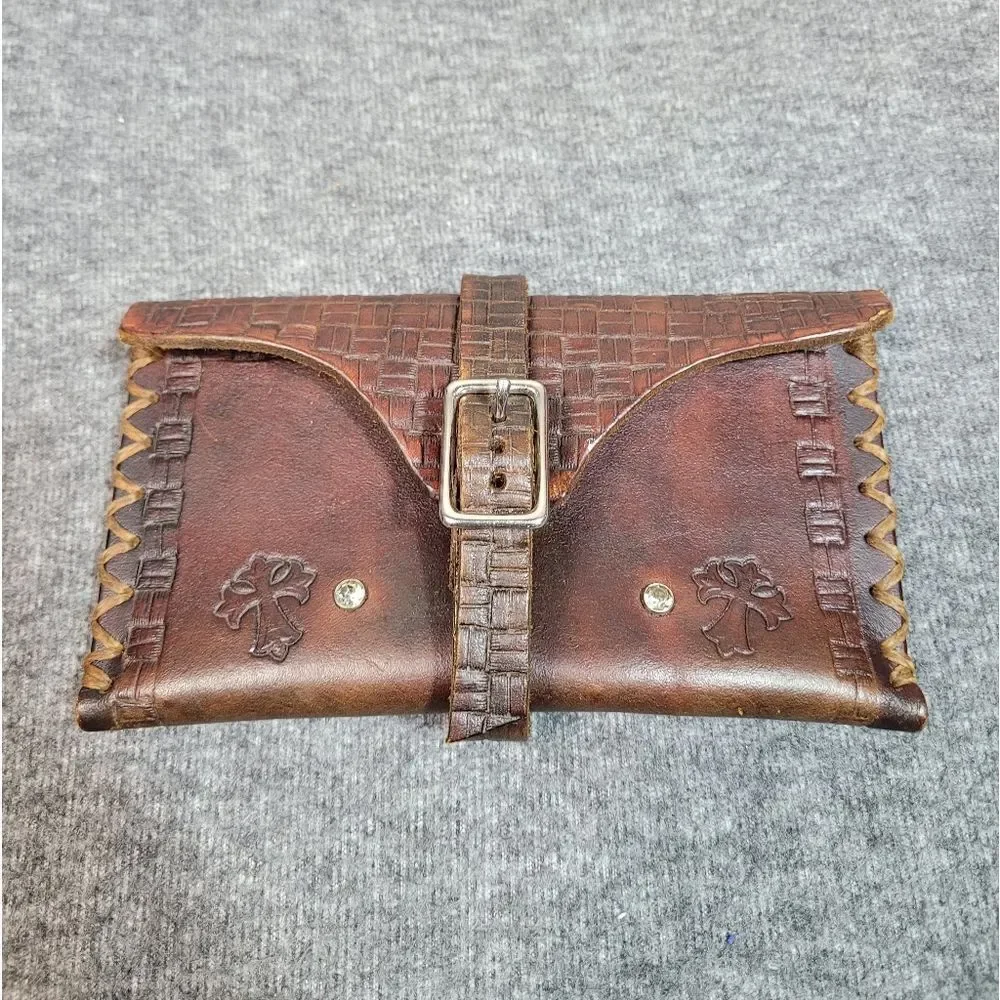 Vtg 80's Cowboy  Holder Pouch Brown Leather Handmade Buckle Western Wallet